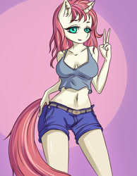 Size: 1100x1414 | Tagged: safe, artist:derpifecalus, anthro, unicorn, clothes, female, horn, shorts, tail