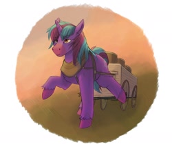 Size: 1776x1536 | Tagged: safe, artist:mad-maker-cat, oc, oc:neon eclipse, pony, unicorn, cart, male, solo, stallion