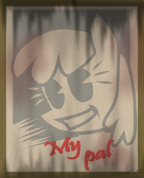 Size: 626x770 | Tagged: safe, artist:cazra, oc, oc:stable filly, earth pony, pony, fallout equestria, grin, pacman eyes, poster, smiling
