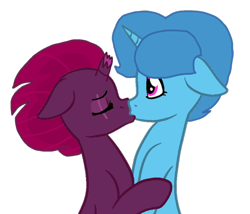 Size: 1150x983 | Tagged: safe, artist:徐詩珮, fizzlepop berrytwist, spring rain, tempest shadow, unicorn, my little pony: the movie, base used, broken horn, female, horn, kissing, lesbian, mare, shipping, simple background, springshadow, transparent background