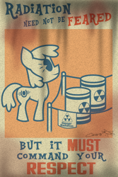 Size: 548x820 | Tagged: safe, artist:cazra, oc, oc:stable filly, earth pony, pony, fallout equestria, barrel, pacman eyes, poster, public service announcement, radiation, stable-tec