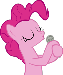 Size: 4540x5394 | Tagged: safe, artist:ironm17, derpibooru import, pinkie pie, earth pony, pony, the last laugh, eyes closed, microphone, simple background, singing, solo, transparent background, vector