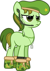 Size: 4319x6184 | Tagged: safe, artist:n0kkun, oc, oc only, oc:commando goer, earth pony, pony, absurd resolution, beret, blank flank, boots, dog tags, ear piercing, earpiece, earring, female, freckles, hat, jewelry, mare, piercing, shoes, simple background, solo, transparent background, watch, wristwatch