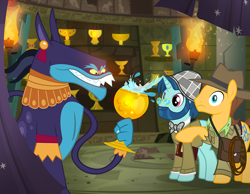 Size: 1000x774 | Tagged: safe, artist:pixelkitties, ahuizotl, caramel, oc, earth pony, pony, unicorn, book, brian drummond, henry jones, holy grail, indiana jones, indiana jones and the last crusade, male, pixelkitties' brilliant autograph media artwork, stallion