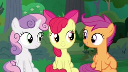 Size: 1920x1080 | Tagged: safe, screencap, apple bloom, scootaloo, sweetie belle, pony, the big mac question, cutie mark crusaders