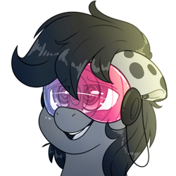 Size: 2000x2000 | Tagged: safe, artist:fluffyxai, edit, oc, oc only, oc:broken symmetry, pony, blushing, bust, commission, fetish, hypnogear, hypnosis, hypnosis fetish, open mouth, portrait, simple background, smiling, solo, transparent background, visor