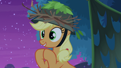 Size: 1920x1080 | Tagged: safe, derpibooru import, screencap, applejack, earth pony, pony, going to seed, smiling, solo
