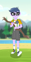 Size: 182x360 | Tagged: safe, screencap, microchips, equestria girls, legend of everfree - bloopers, clothes, converse, cropped, glasses, legs, male, shoes, shorts, solo