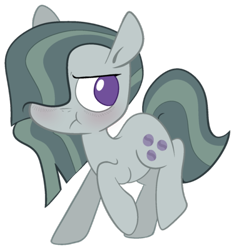 Size: 500x535 | Tagged: safe, artist:pinkiespresent, marble pie, earth pony, pony, blushing, cute, female, hair over one eye, marblebetes, mare, no pupils, simple background, solo, transparent background, unamused