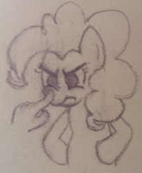 Size: 506x616 | Tagged: safe, anonymous artist, derpibooru import, pinkie pie, earth pony, pony, /mlp/, angry, boop, mlpg, monochrome, solo, traditional art