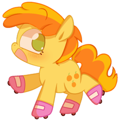 Size: 500x513 | Tagged: safe, artist:pinkiespresent, peachy pie, earth pony, pony, the show stoppers, cute, female, filly, no pupils, open mouth, profile, roller skates, simple background, solo, transparent background