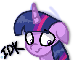 Size: 1193x966 | Tagged: safe, artist:rainbow eevee, twilight sparkle, pony, embarrassed, floppy ears, idk, looking down, reaction image, simple background, solo, text, white background