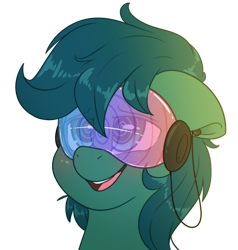 Size: 2000x2100 | Tagged: safe, artist:fluffyxai, oc, oc only, oc:poison trail, pony, blushing, bust, commission, hypnogear, hypnosis, open mouth, portrait, simple background, smiling, solo, transparent background, visor