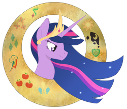 Size: 2574x2199 | Tagged: safe, artist:dyonys, princess twilight 2.0, twilight sparkle, twilight sparkle (alicorn), alicorn, pony, the last problem, bust, crown, cutie mark, ethereal mane, female, happy birthday mlp:fim, jewelry, mare, mlp fim's ninth anniversary, regalia, simple background, solo, transparent background