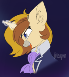 Size: 720x804 | Tagged: safe, artist:itazurana, oc, oc only, oc:captain caramel craze, oc:caramel craze, pony, unicorn, clothes, ear fluff, eyepatch, glowing horn, horn, magic, unicorn oc