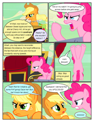 Size: 612x792 | Tagged: safe, artist:newbiespud, derpibooru import, edit, edited screencap, screencap, pinkie pie, earth pony, pony, comic:friendship is dragons, the last roundup, angry, carriage, comic, dialogue, female, freckles, frown, hat, implied rainbow dash, implied rarity, jumping, licking, licking lips, looking up, mare, pounce, screencap comic, tongue out