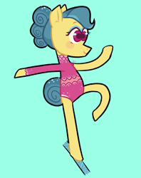 Size: 2410x3038 | Tagged: safe, artist:halfrobin, trapeze star, earth pony, pony, viva las pegasus, balancing, blue background, clothes, cute, female, leotard, mare, simple background, solo, standing, standing on one leg