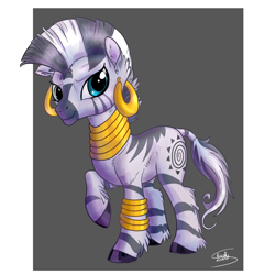 Size: 2000x2000 | Tagged: safe, artist:chaokievery, zecora, zebra, abstract background, cute, ear fluff, female, jewelry, leg fluff, neck fluff, shoulder fluff, signature, solo, zecorable