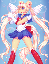 Size: 2550x3300 | Tagged: safe, artist:fernybee, anthro, pegasus, boots, clothes, crossover, female, gloves, looking at you, looking sideways, mare, open mouth, ponified, sailor moon, shoes, skirt, tsukino usagi