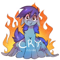 Size: 1565x1568 | Tagged: safe, artist:share dast, oc, oc only, oc:gabriel, pegasus, pony, crying inside, fire, floppy ears, simple background, solo, speedpaint available, white background