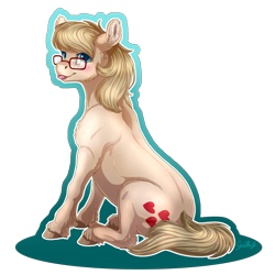 Size: 4000x4000 | Tagged: safe, artist:gaelledragons, oc, oc only, oc:vital sparkle, earth pony, pony, blushing, female, glasses, mare, sitting, smiling, solo, tongue out, white outline