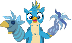 Size: 5000x3019 | Tagged: safe, artist:dashiesparkle, gallus, griffon, uprooted, .svg available, absurd resolution, cute, gallabetes, hand puppet, happy, simple background, smiling, solo, transparent background, vector