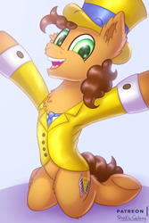 Size: 1500x2250 | Tagged: safe, artist:shad0w-galaxy, cheese sandwich, earth pony, pony, the last laugh, clothes, patreon, smiling, solo