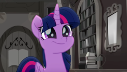 Size: 1920x1080 | Tagged: safe, screencap, twilight sparkle, twilight sparkle (alicorn), alicorn, pony, rainbow roadtrip, book, bookshelf, colorless, cute, faic, female, folded wings, library, mare, smiling, solo, squee, that pony sure does love books, twiabetes, wings