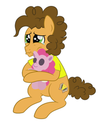 Size: 894x1052 | Tagged: safe, artist:ashidaii, derpibooru import, cheese sandwich, pinkie pie, earth pony, pony, the last laugh, cheesepie, cute, diacheeses, female, male, plushie, shipping, simple background, straight, teary eyes, transparent background