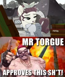 Size: 500x588 | Tagged: safe, edit, edited screencap, screencap, torque wrench, rainbow roadtrip, borderlands, caption, image macro, mister torgue flexington, text, vulgar