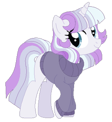 Size: 348x378 | Tagged: safe, artist:rosebuddity, oc, oc only, pony, unicorn, base used, clothes, female, magical lesbian spawn, mare, offspring, parent:rarity, parent:twilight sparkle, parents:rarilight, simple background, solo, sweater, transparent background