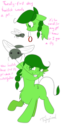 Size: 3000x6000 | Tagged: safe, artist:fajnyziomal, oc, oc only, oc:świstek, fly, plant pony, pony, comic:świstek, collar, comic, curly eyelashes, leash, mouth hold, pet, solo