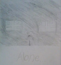 Size: 1024x1104 | Tagged: safe, artist:gameplay the pony, oc, oc:gameplay, anthro, alone, clothes, darkness, depressed, depression, floppy ears, friendless, hoodie, lonely, male, monochrome, not cared for, old art, room, sad, solo, text, traditional art, uncared, unloved