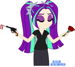 Size: 1257x1123 | Tagged: safe, artist:anime-equestria, aria blaze, human, equestria girls, clothes, eyes closed, fake gun, female, flower, gun, human coloration, humanized, pigtails, rose, shirt, simple background, smiling, solo, transparent background, twintails, vector, weapon