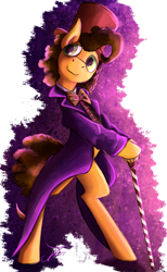 Size: 923x1500 | Tagged: safe, artist:jamescorck, cheese sandwich, pony, the last laugh, bipedal, cane, clothes, coat, cosplay, costume, hat, solo, top hat, willy wonka