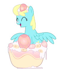 Size: 3553x4400 | Tagged: safe, artist:losyara, sassaflash, pegasus, pony, background pony, commission, dessert, eyes closed, female, food, mare, simple background, smiling, solo, strawberry, transparent background