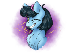 Size: 2048x1536 | Tagged: safe, artist:melonseed11, oc, oc:meadow lark, earth pony, pony, bust, female, mare, one eye closed, portrait, wink