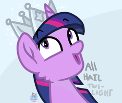 Size: 1126x953 | Tagged: safe, artist:rainbow eevee, twilight sparkle, pony, season 9, sparkle's seven, crown, female, hard-won helm of the sibling supreme, jewelry, looking up, open mouth, paper crown, regalia, simple background, solo