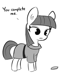 Size: 1152x1152 | Tagged: safe, artist:tjpones, boulder (pet), maud pie, earth pony, pony, clothes, dialogue, dress, duo, ear fluff, monochrome, simple background, solo, white background