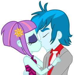 Size: 1168x1176 | Tagged: safe, artist:themexicanpunisher, sunny flare, thunderbass, equestria girls, female, kissing, male, shipping, sleeveless, straight, thunderflare