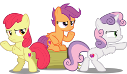 Size: 10982x6428 | Tagged: safe, artist:jhayarr23, edit, editor:slayerbvc, apple bloom, scootaloo, sweetie belle, pony, hard to say anything, absurd resolution, accessory-less edit, charlie's angels, cutie mark, cutie mark crusaders, female, filly, mare, missing accessory, serious, serious face, shimmering spectacles, show accurate, simple background, the cmc's cutie marks, transparent background, trio, vector, vector edit