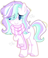 Size: 742x908 | Tagged: safe, artist:dreamybae, artist:kurosawakuro, oc, oc only, pony, base used, blushing, clothes, female, hair over one eye, heart, mare, multicolored hair, offspring, one hoof raised, parent:double diamond, parent:starlight glimmer, parents:glimmerdiamond, scarf, solo