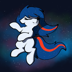 Size: 750x750 | Tagged: safe, artist:masserey, oc, oc only, oc:nasapone, pony, /mlp/, eyes closed, floating, smiling, solo, space, stars