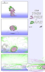 Size: 2550x4096 | Tagged: safe, artist:loreto-arts, spike, dragon, ball, breaking the fourth wall, comic, crossover, curled up, male, request, rolling, sega, solo, sonic the hedgehog (series), spall, spin dash, video game, winged spike