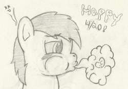 Size: 1024x716 | Tagged: safe, artist:cogsfixmore, oc, oc:cogs fixmore, pony, 420, high, monochrome, solo, traditional art