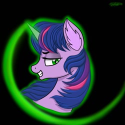 Size: 768x768 | Tagged: safe, artist:darklight1315, twilight sparkle, pony, bust, female, glowing horn, horn, portrait, solo