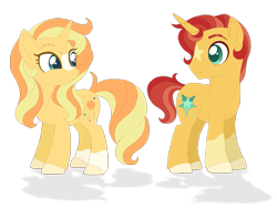 Size: 1489x1123 | Tagged: safe, artist:unoriginai, oc, oc only, oc:sunbeam flare, oc:sunlit glow, pony, cute, female, male, next generation, offspring, parent:sunburst, parent:sunset shimmer, parents:shimmerburst