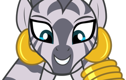 Size: 5309x3375 | Tagged: safe, artist:sketchmcreations, zecora, zebra, she talks to angel, bracelet, ear piercing, earring, female, jewelry, leg rings, looking at you, looking down, mare, piercing, quadrupedal, simple background, smiling, transparent background, vector