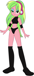 Size: 682x1526 | Tagged: safe, artist:invisibleink, artist:marcusvanngriffin, lemon zest, equestria girls, belly button, boots, clothes, elbow pads, headphones, knee pads, midriff, shoes, simple background, solo, sports, sports bra, sports panties, transparent background, vector, wrestler, wrestling