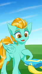 Size: 2160x3840 | Tagged: safe, artist:coldtrail, lightning dust, pegasus, pony, atg 2019, newbie artist training grounds, offscreen character, open mouth, pointing at self, solo